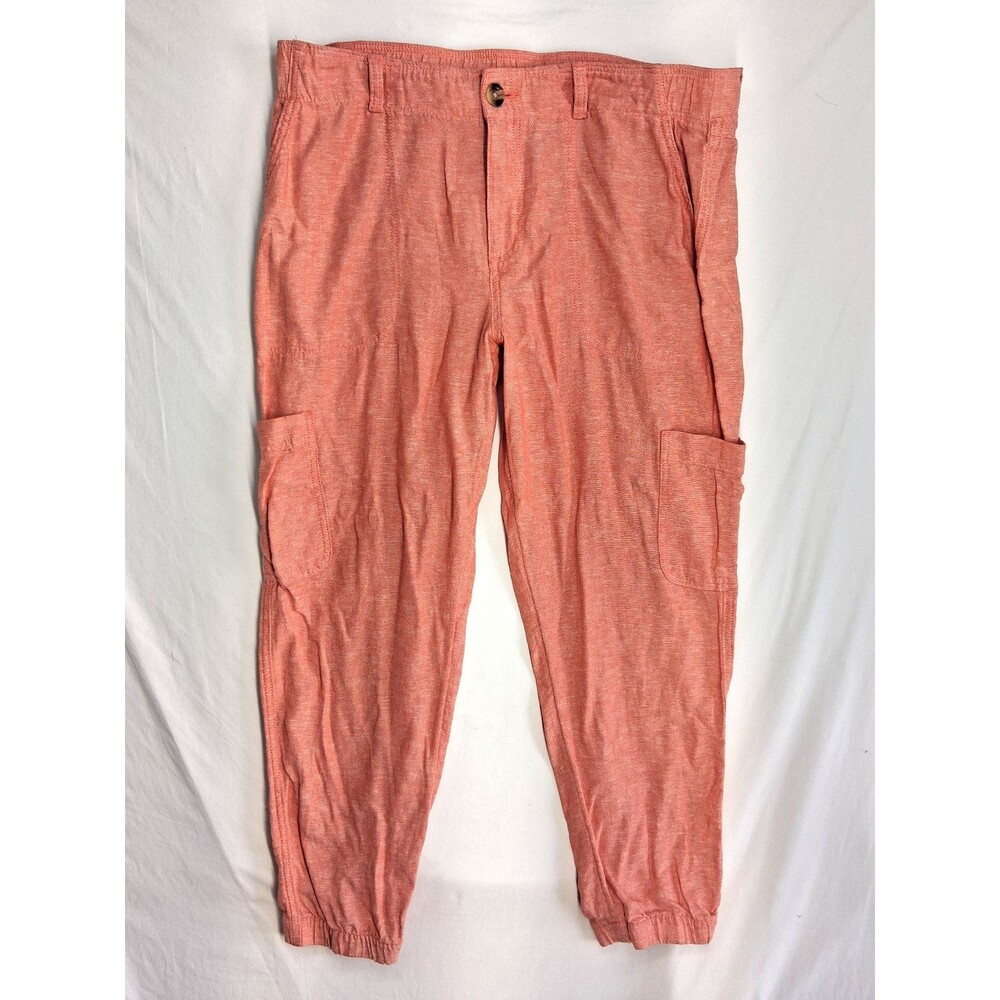 Sonoma Linen Blend Cargo Jogger Pants Coral Orange 16 Women Beach Travel Summer